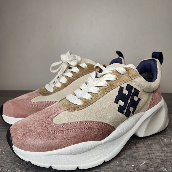 Tory Burch Good Luck Trainer Sneakers Pick Tan Suede Shoes Womens Size 6.5 - Picture 4 of 16